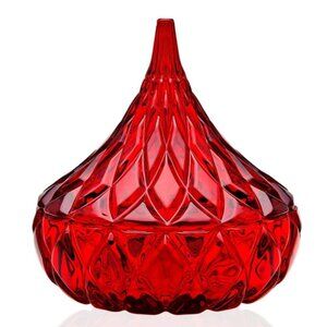 Hershey’s Kisses Crystal Red Covered Candy Dish Godinger 5" Iridescent Glass